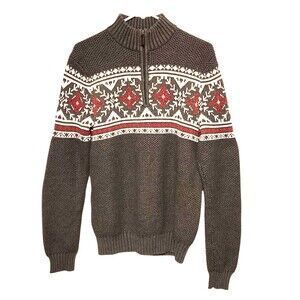 IZOD Sweater 1/4 Zip Pullover Heavyweight Gray w/ Snowflakes Mens Size Small